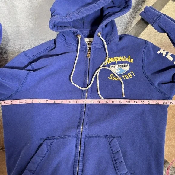 Aeropostale Y2K Hoodie Mens XL Full Zip Patch Embroider Grunge Hooded Sweatshirt - Picture 6 of 8
